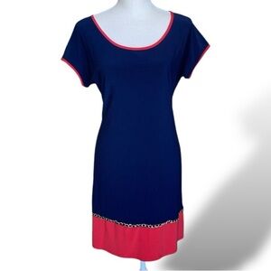 MSK Navy & Salmon Trim Shift Dress Gold Chain Detail Size Medium